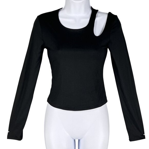 Anthropologie NWT Olive & Oak Womens S Black Long Sleeve Asymmetrical Cutout Top - Picture 1 of 16